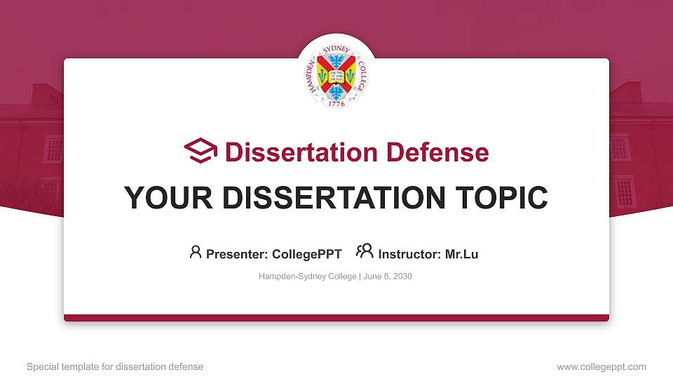 Hampden-Sydney College Graduation Thesis Defense PPT Template16:9 ratio PPT effect preview image