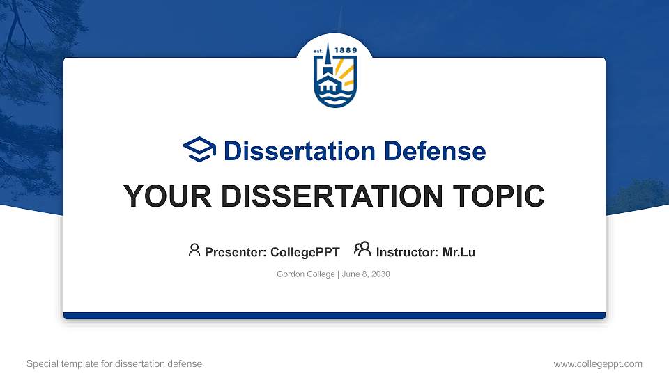 Gordon College Graduation Thesis Defense PPT Template16:9 ratio PPT effect preview image
