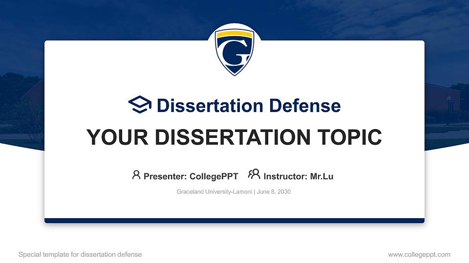 Graceland University-Lamoni Graduation Thesis Defense PPT Template16:9 ratio PPT effect preview image