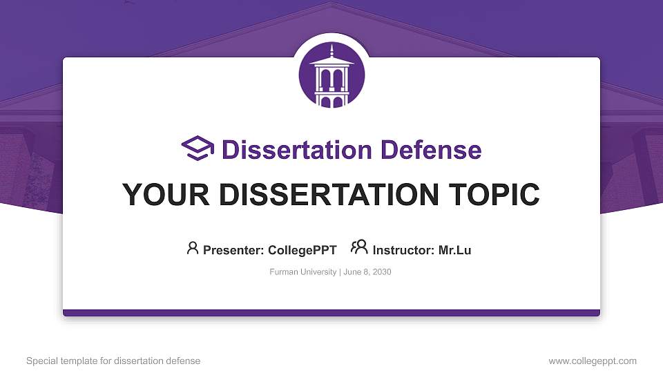 Furman University Graduation Thesis Defense PPT Template16:9 ratio PPT effect preview image