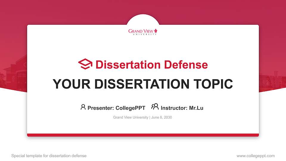 Grand View University Graduation Thesis Defense PPT Template16:9 ratio PPT effect preview image