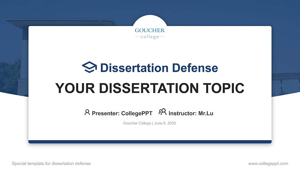 Goucher College Graduation Thesis Defense PPT Template16:9 ratio PPT effect preview image