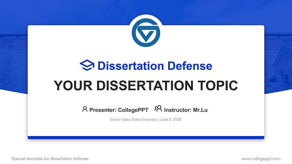 Grand Valley State University Graduation Thesis Defense PPT Template16:9 ratio PPT effect preview image