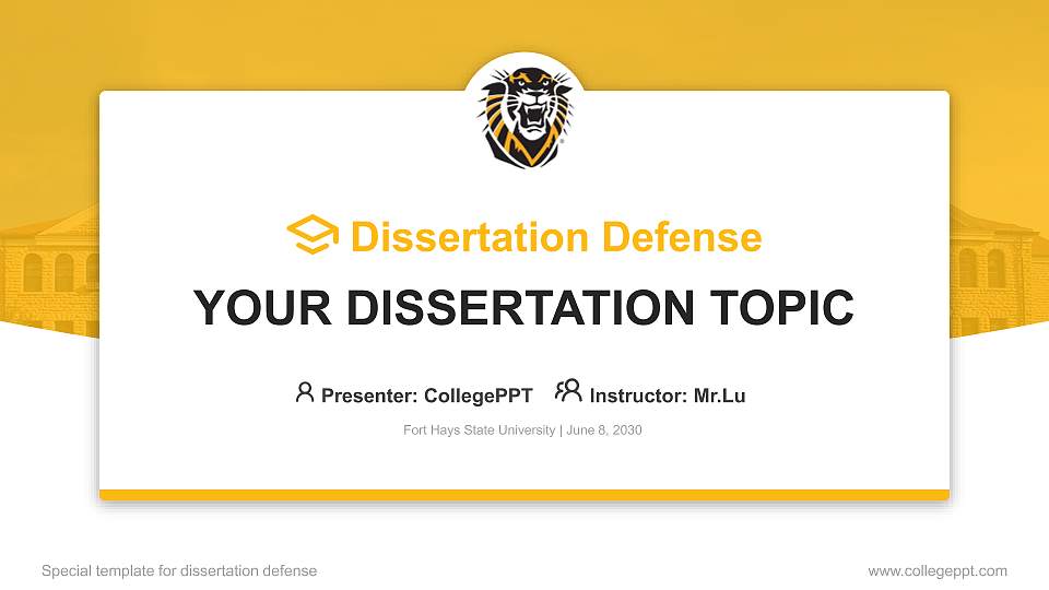 Fort Hays State University Graduation Thesis Defense PPT Template16:9 ratio PPT effect preview image
