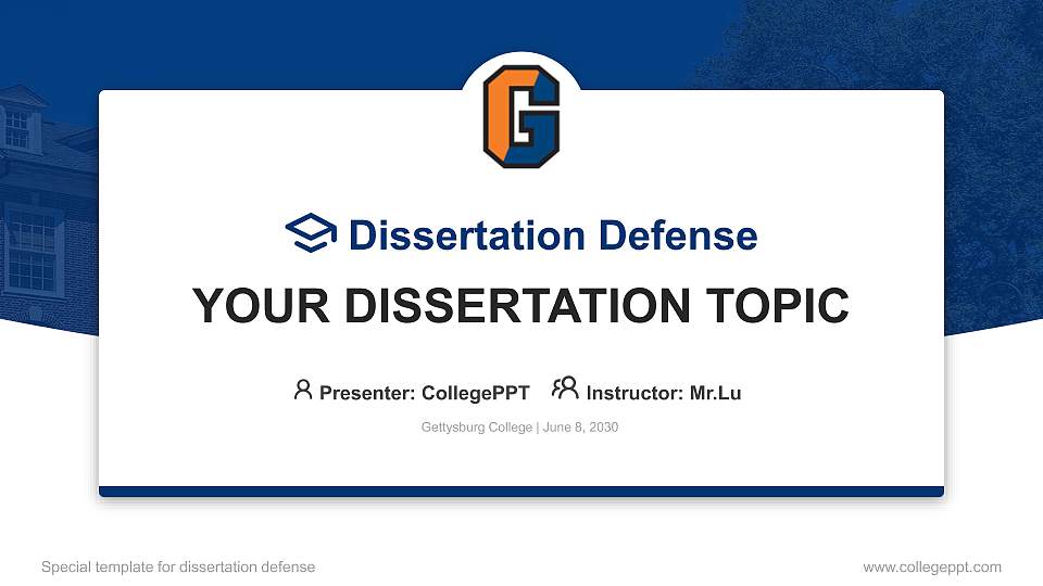 Gettysburg College Graduation Thesis Defense PPT Template16:9 ratio PPT effect preview image