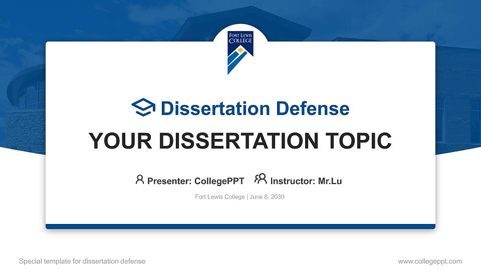 Fort Lewis College Graduation Thesis Defense PPT Template16:9 ratio PPT effect preview image