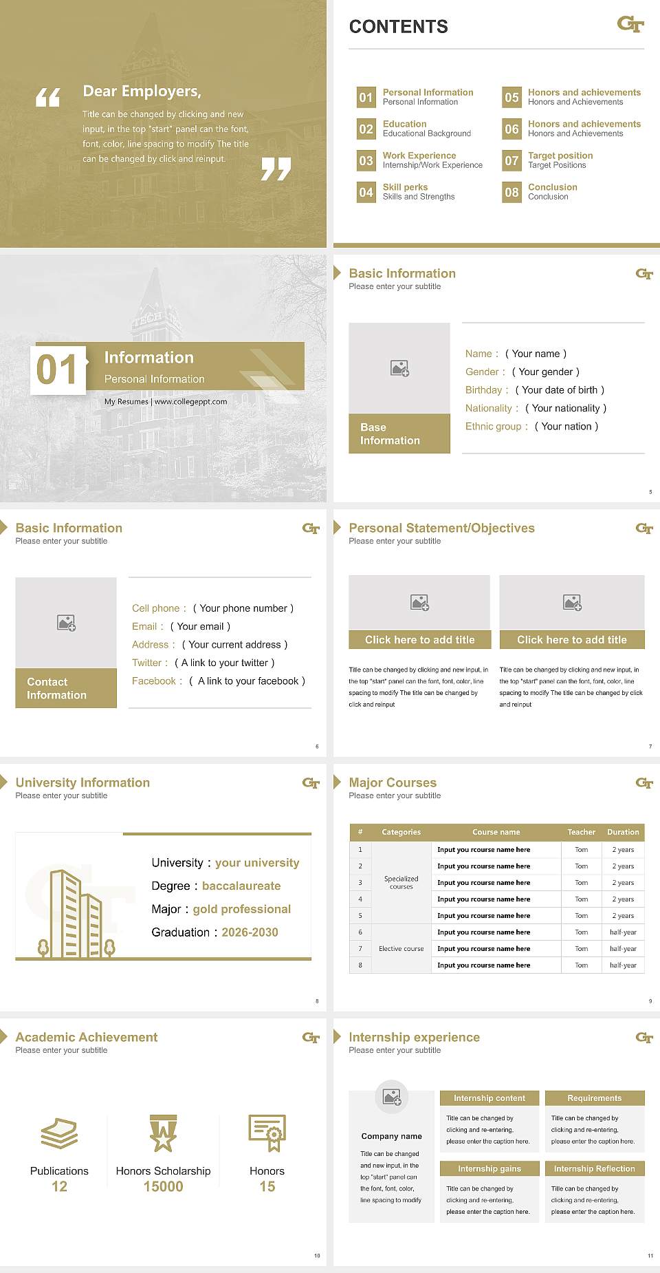 Georgia Institute of Technology-Main Campus Resume PPT Template4:3 ratio PPT effect preview image2