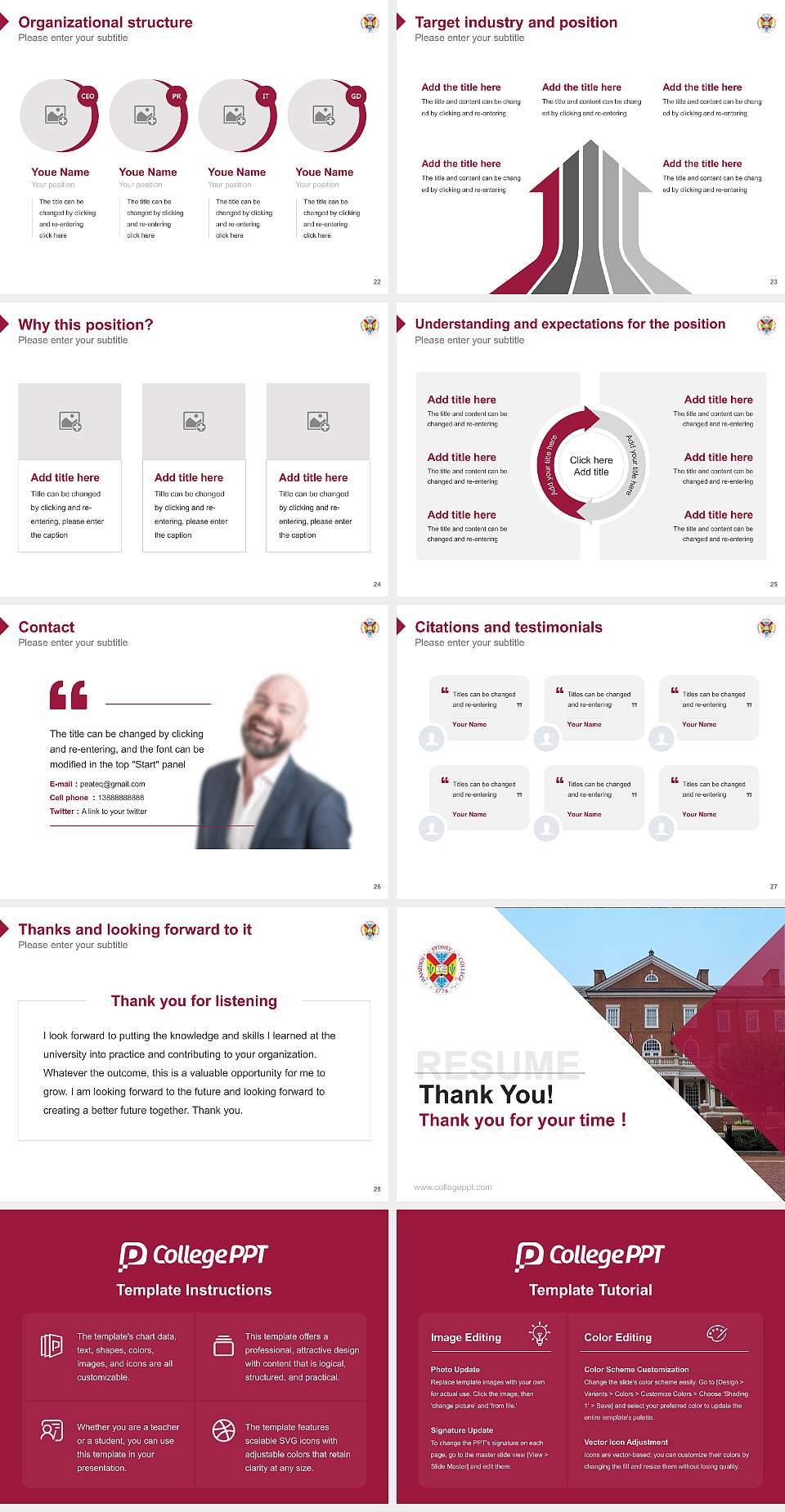 Hampden-Sydney College Resume PPT Template4:3 ratio PPT effect preview image4