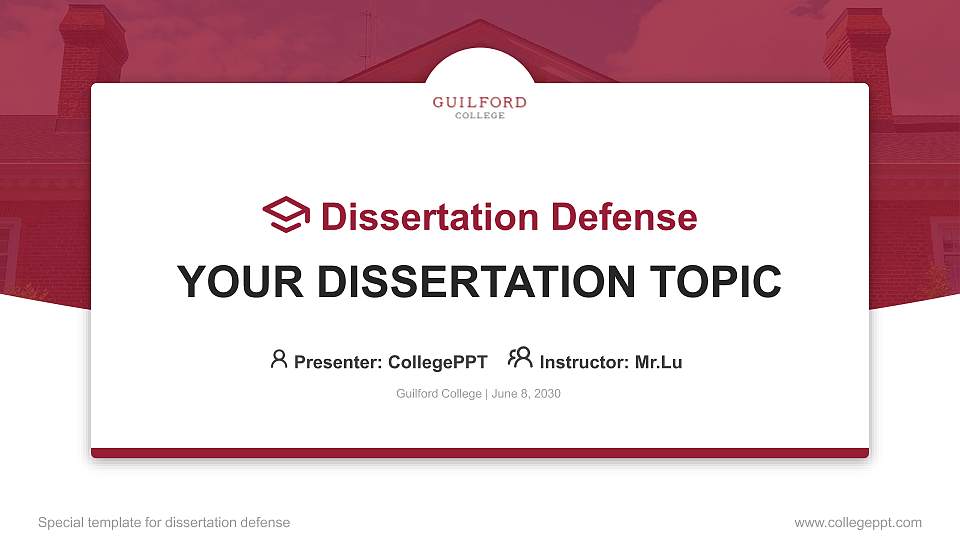 Guilford College Graduation Thesis Defense PPT Template16:9 ratio PPT effect preview image1