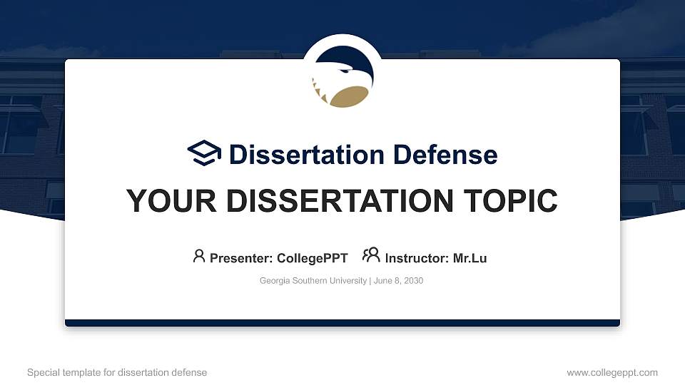 Georgia Southern University Graduation Thesis Defense PPT Template16:9 ratio PPT effect preview image