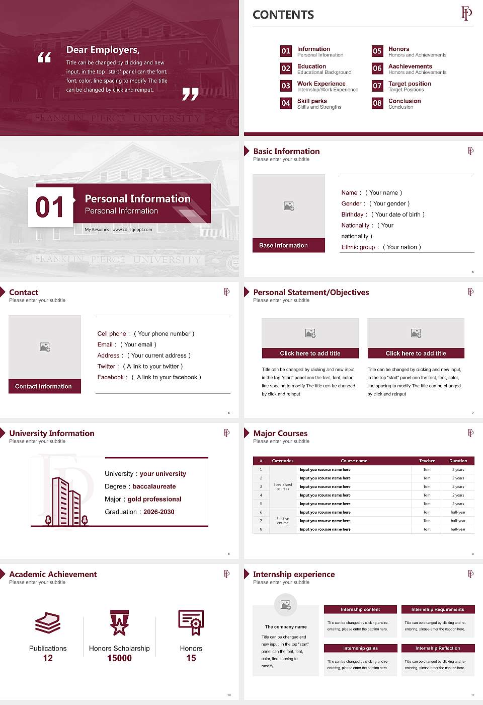 Franklin Pierce University Resume PPT Template16:9 ratio PPT effect preview image2
