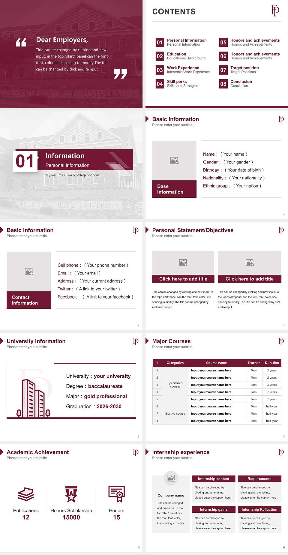 Franklin Pierce University Resume PPT Template4:3 ratio PPT effect preview image2