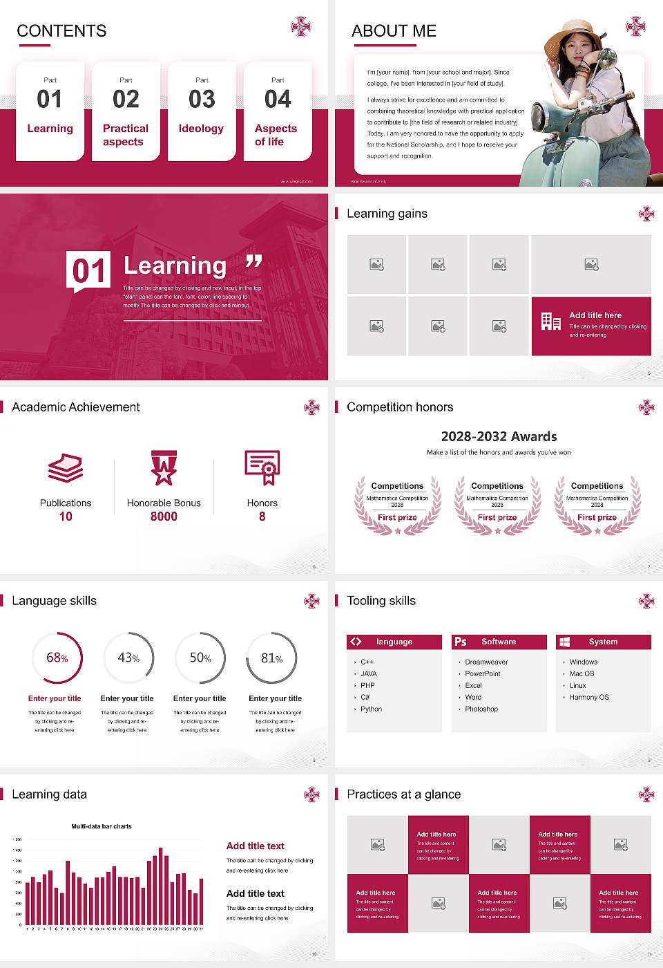Kinjo Gakuin University National Scholarship Defense PPT Template16:9 ratio PPT effect preview image2
