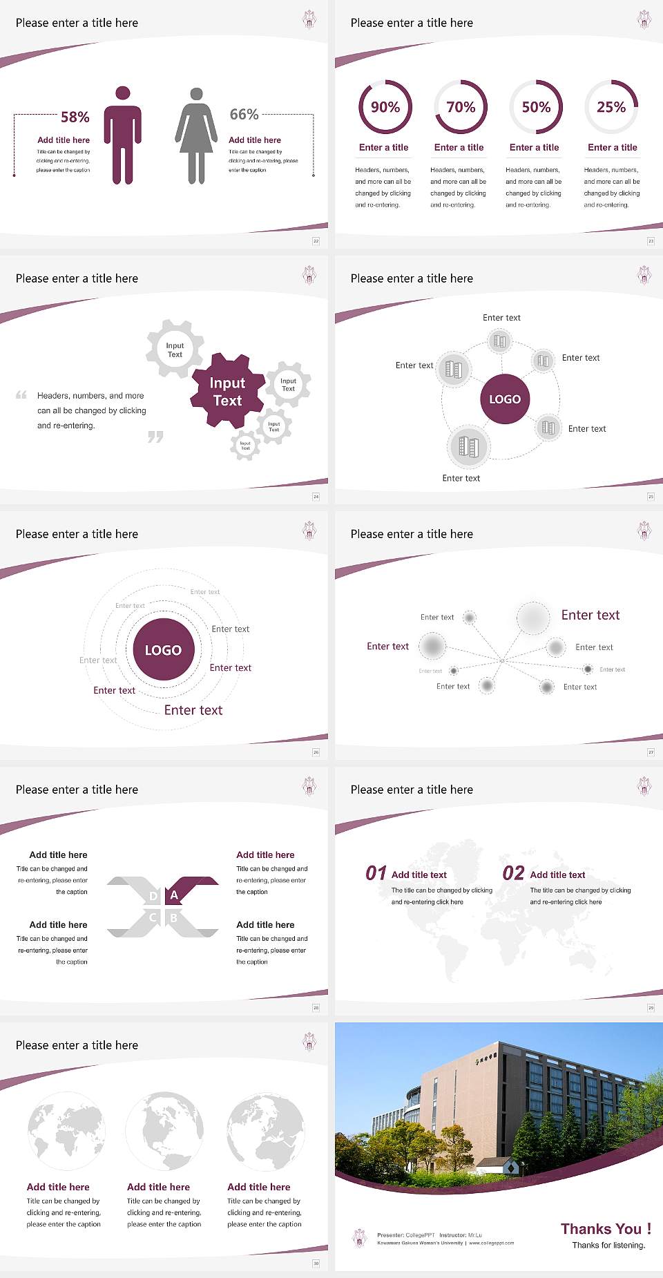 Kawamura Gakuen Woman’s University Course/Courseware Creation PPT Template4:3 ratio PPT effect preview image4