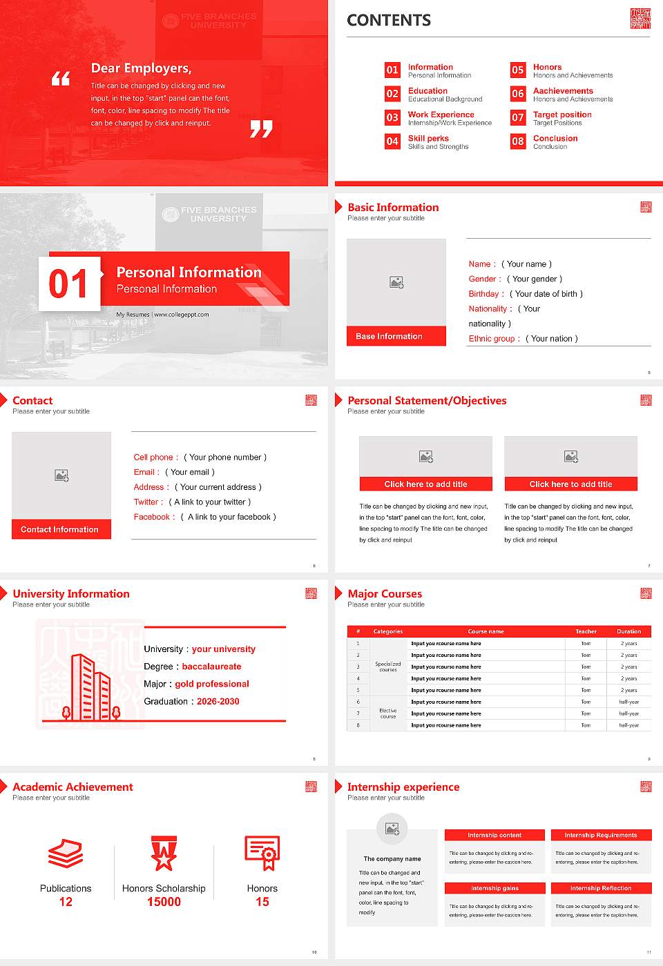 Five Branches University Resume PPT Template16:9 ratio PPT effect preview image2