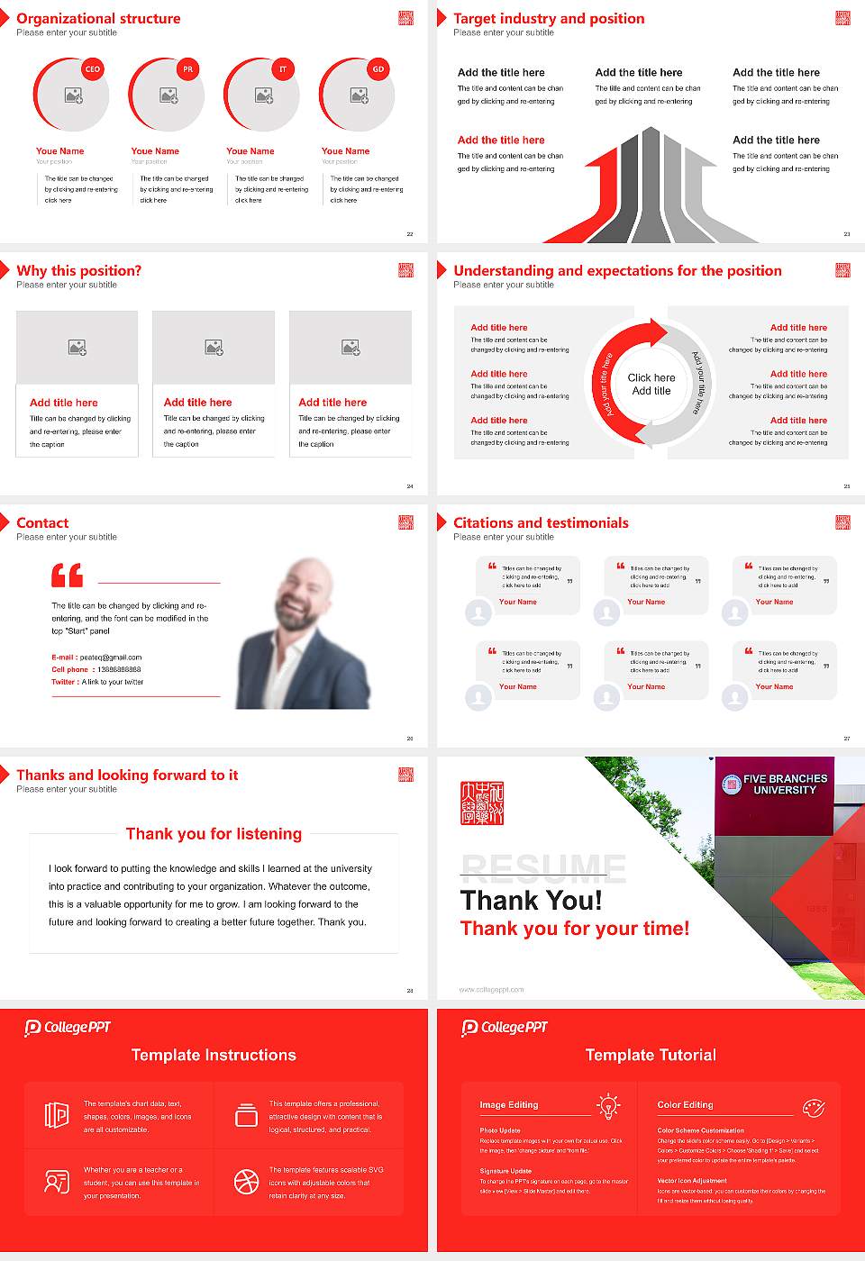 Five Branches University Resume PPT Template16:9 ratio PPT effect preview image4