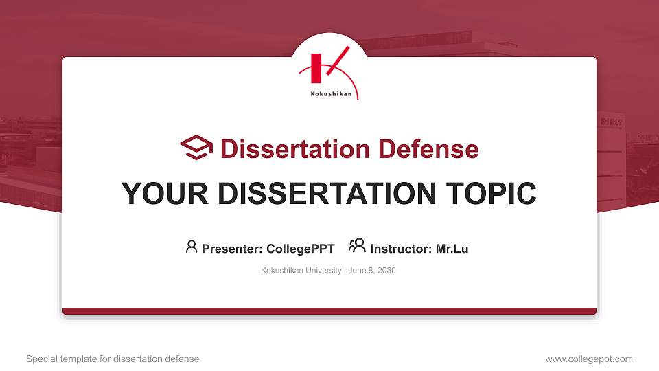 Kokushikan University Graduation Thesis Defense PPT Template16:9 ratio PPT effect preview image