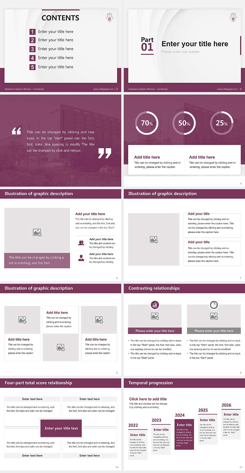 Kawamura Gakuen Woman’s University Thesis Proposal/Graduation Defense PPT Template4:3 ratio PPT effect preview image2