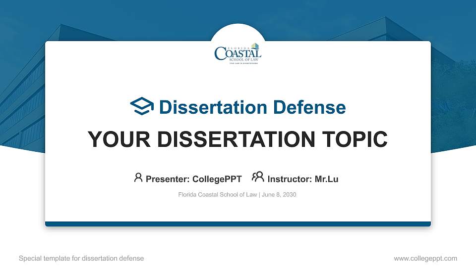 Florida Coastal School of Law Graduation Thesis Defense PPT Template16:9 ratio PPT effect preview image