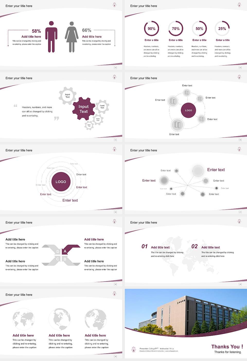 Kawamura Gakuen Woman’s University Course/Courseware Creation PPT Template16:9 ratio PPT effect preview image4