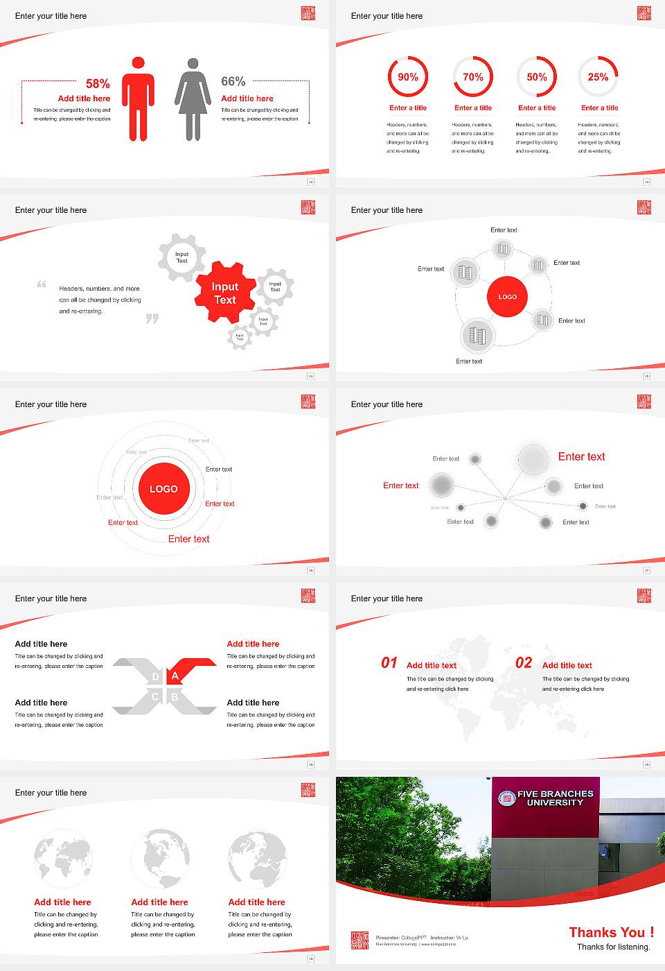 Five Branches University Course/Courseware Creation PPT Template16:9 ratio PPT effect preview image4