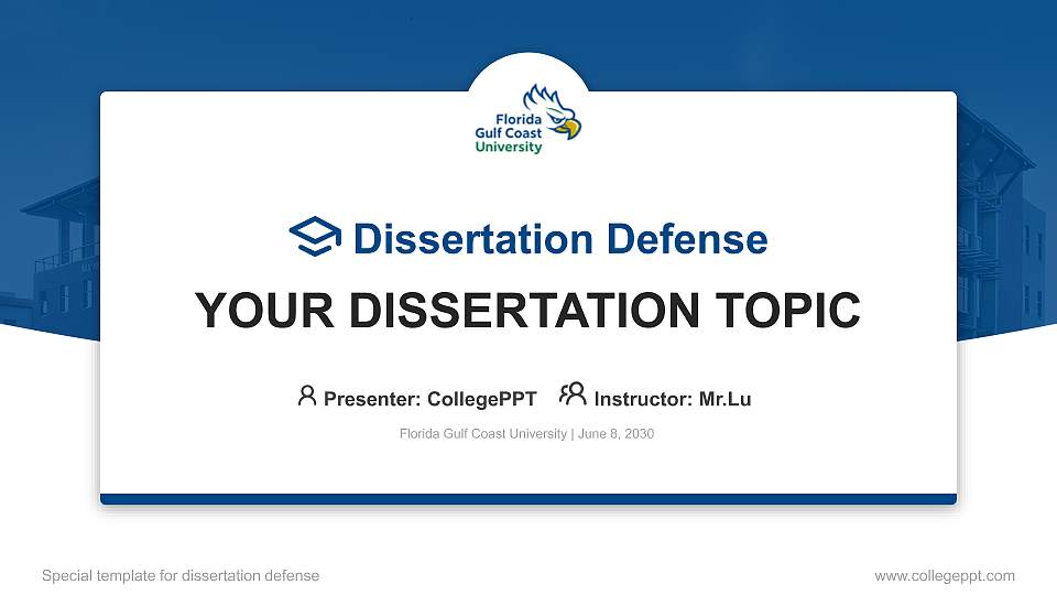 Florida Gulf Coast University Graduation Thesis Defense PPT Template16:9 ratio PPT effect preview image