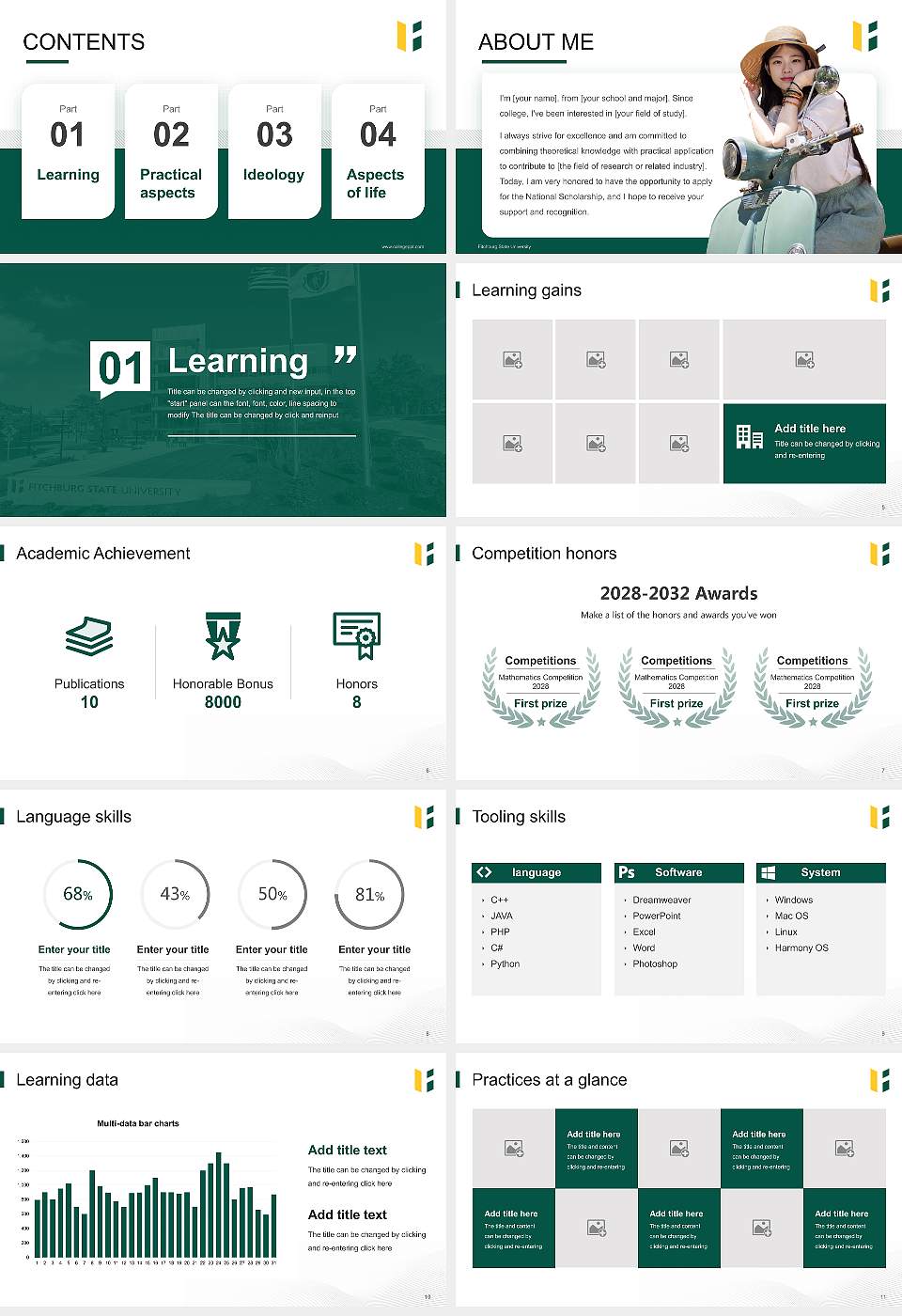Fitchburg State University National Scholarship Defense PPT Template16:9 ratio PPT effect preview image2