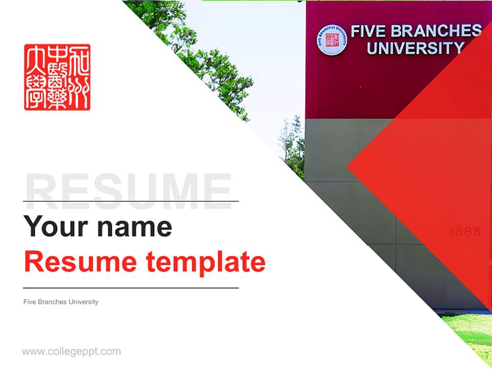 Five Branches University Resume PPT Template4:3 ratio PPT effect preview image5