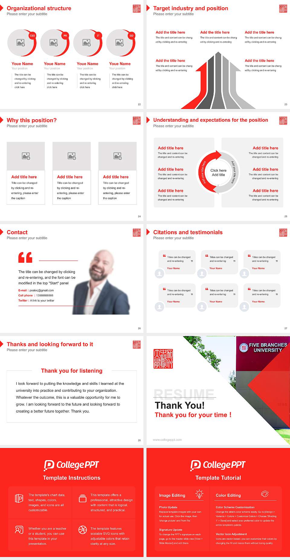 Five Branches University Resume PPT Template4:3 ratio PPT effect preview image4