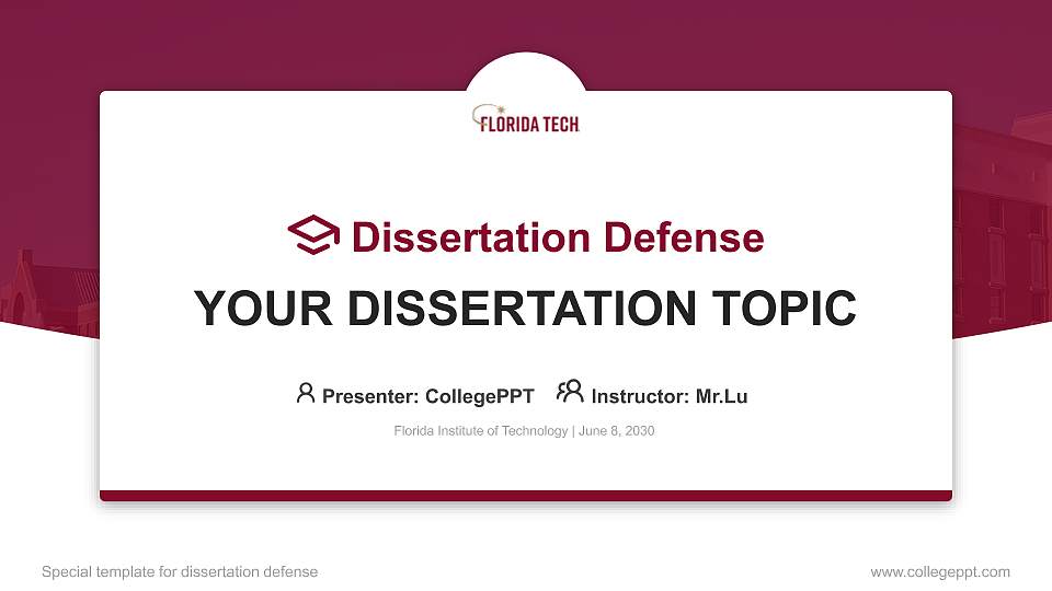 Florida Institute of Technology Graduation Thesis Defense PPT Template16:9 ratio PPT effect preview image