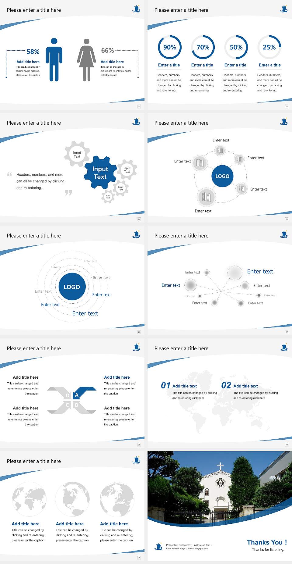 Kobe Kaisei College Course/Courseware Creation PPT Template4:3 ratio PPT effect preview image4