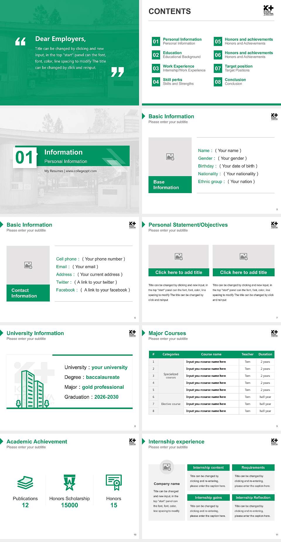 Kobe Tokiwa University Resume PPT Template4:3 ratio PPT effect preview image2