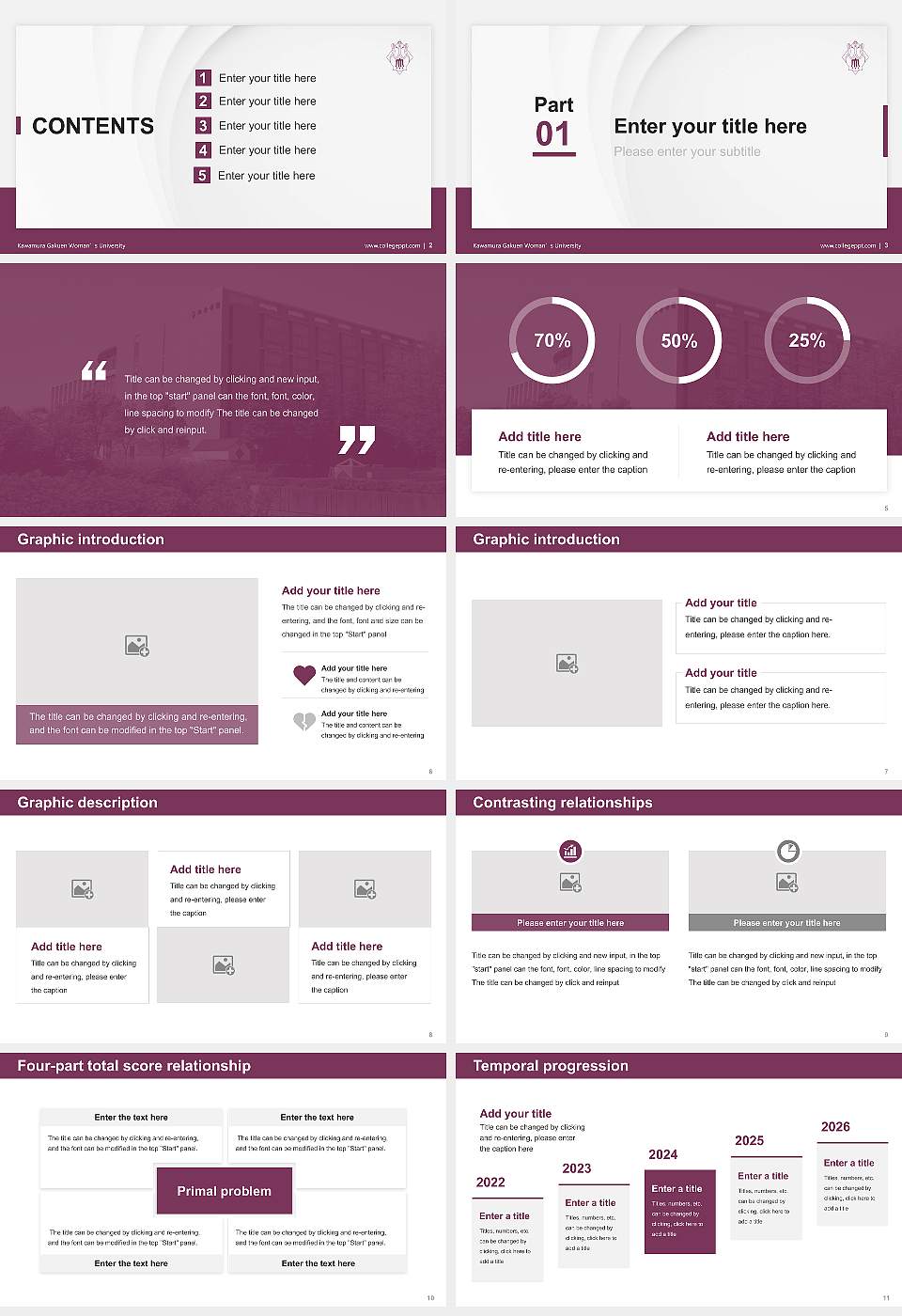 Kawamura Gakuen Woman’s University Thesis Proposal/Graduation Defense PPT Template16:9 ratio PPT effect preview image2