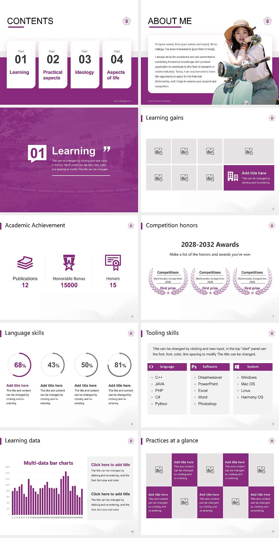 Jissen Women’s University National Scholarship Defense PPT Template4:3 ratio PPT effect preview image2