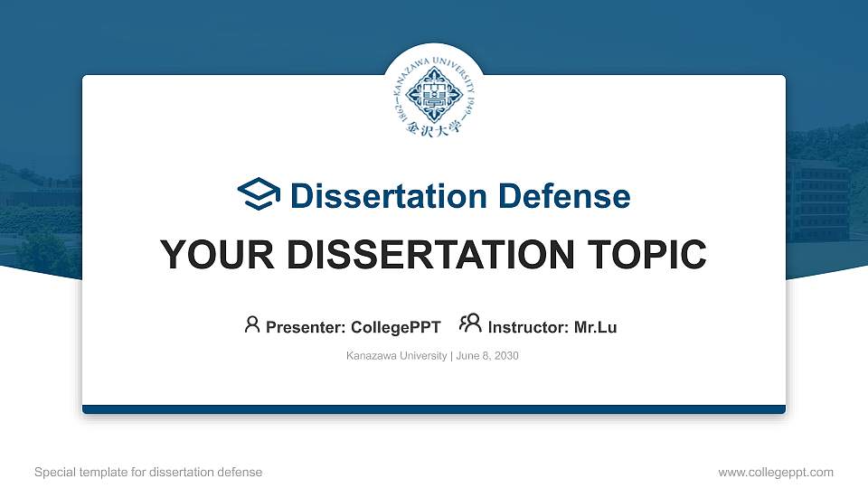 Kanazawa University Graduation Thesis Defense PPT Template16:9 ratio PPT effect preview image