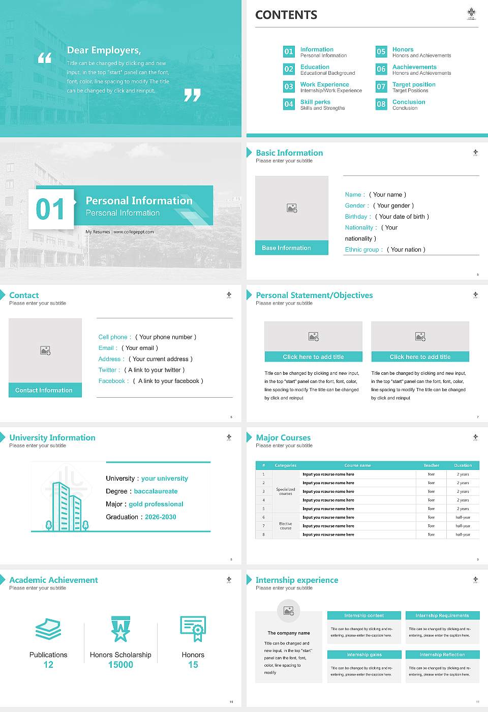 Jumonji University Resume PPT Template16:9 ratio PPT effect preview image2