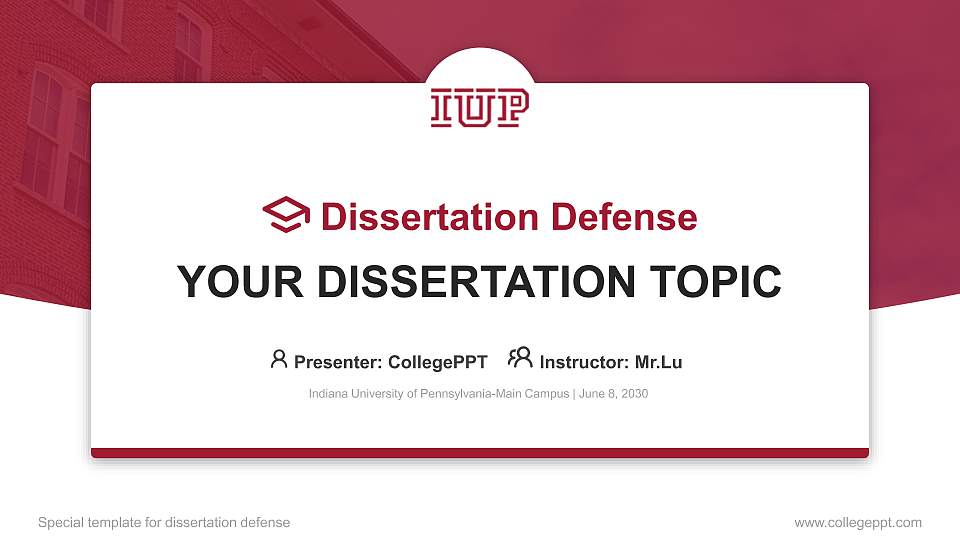 Indiana University of Pennsylvania-Main Campus Graduation Thesis Defense PPT Template16:9 ratio PPT effect preview image