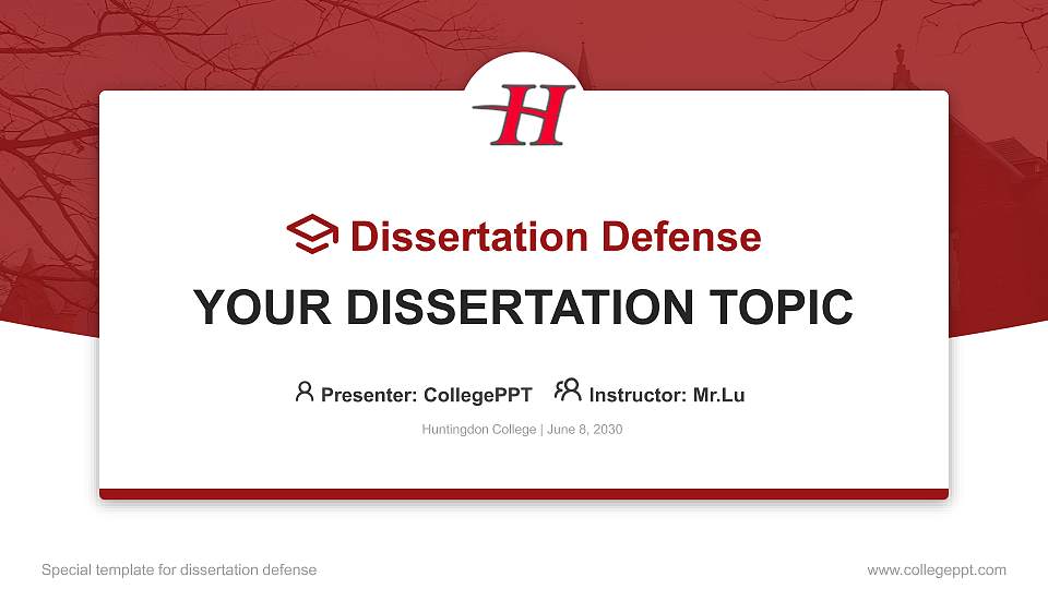 Huntingdon College Graduation Thesis Defense PPT Template16:9 ratio PPT effect preview image
