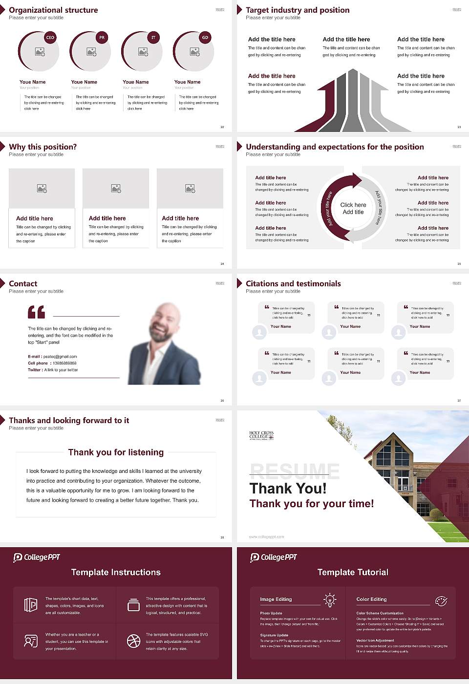Holy Cross College Resume PPT Template16:9 ratio PPT effect preview image4