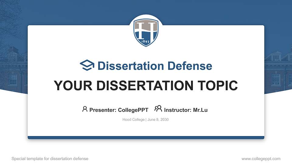 Hood College Graduation Thesis Defense PPT Template16:9 ratio PPT effect preview image