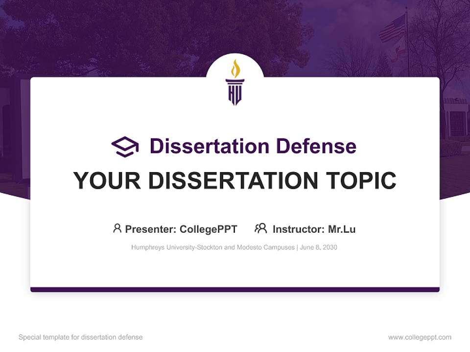 Humphreys University-Stockton and Modesto Campuses Graduation Thesis Defense PPT Template4:3 ratio PPT effect preview image7