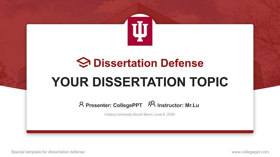 Indiana University-South Bend Graduation Thesis Defense PPT Template16:9 ratio PPT effect preview image