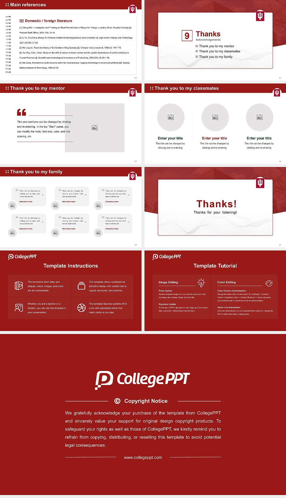 Indiana University-South Bend Graduation Thesis Defense PPT Template16:9 ratio PPT effect preview image7
