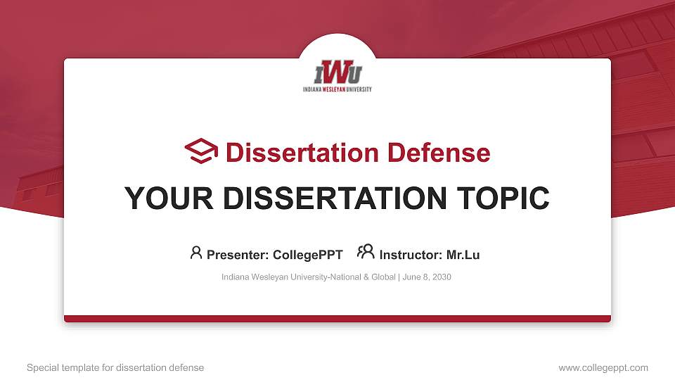 Indiana Wesleyan University-National & Global Graduation Thesis Defense PPT Template16:9 ratio PPT effect preview image
