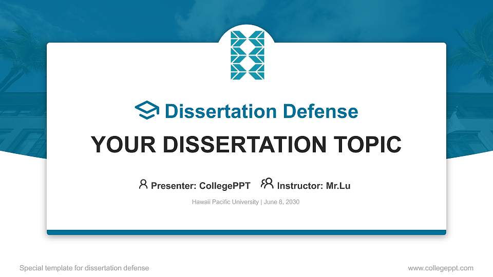 Hawaii Pacific University Graduation Thesis Defense PPT Template16:9 ratio PPT effect preview image