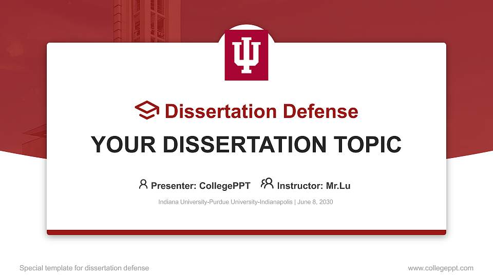 Indiana University-Purdue University-Indianapolis Graduation Thesis Defense PPT Template16:9 ratio PPT effect preview image