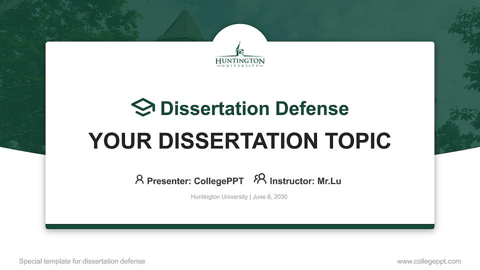 Huntington University Graduation Thesis Defense PPT Template16:9 ratio PPT effect preview image