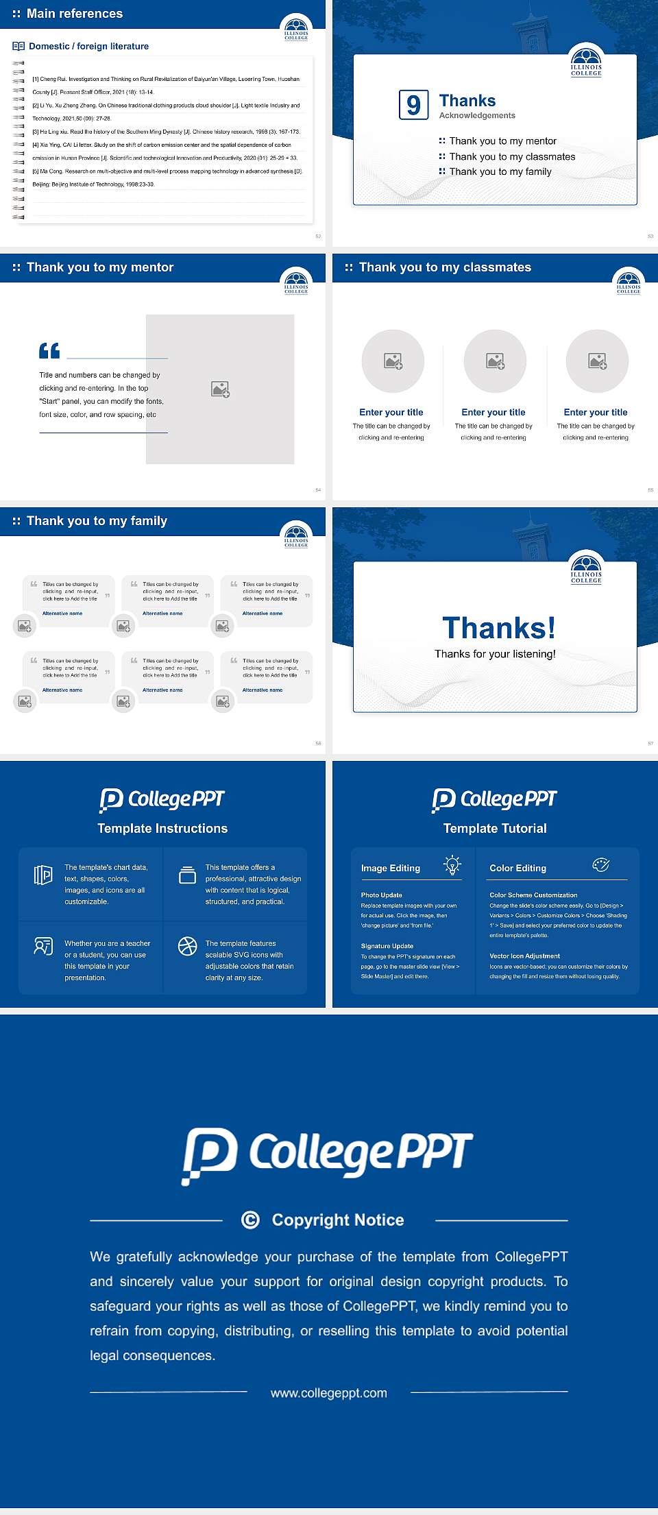 Illinois College Graduation Thesis Defense PPT Template4:3 ratio PPT effect preview image7