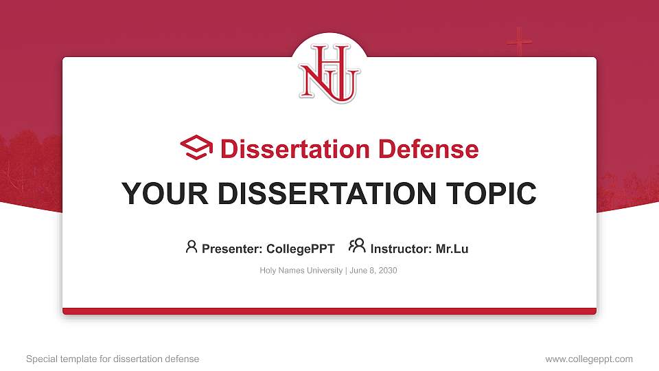 Holy Names University Graduation Thesis Defense PPT Template16:9 ratio PPT effect preview image