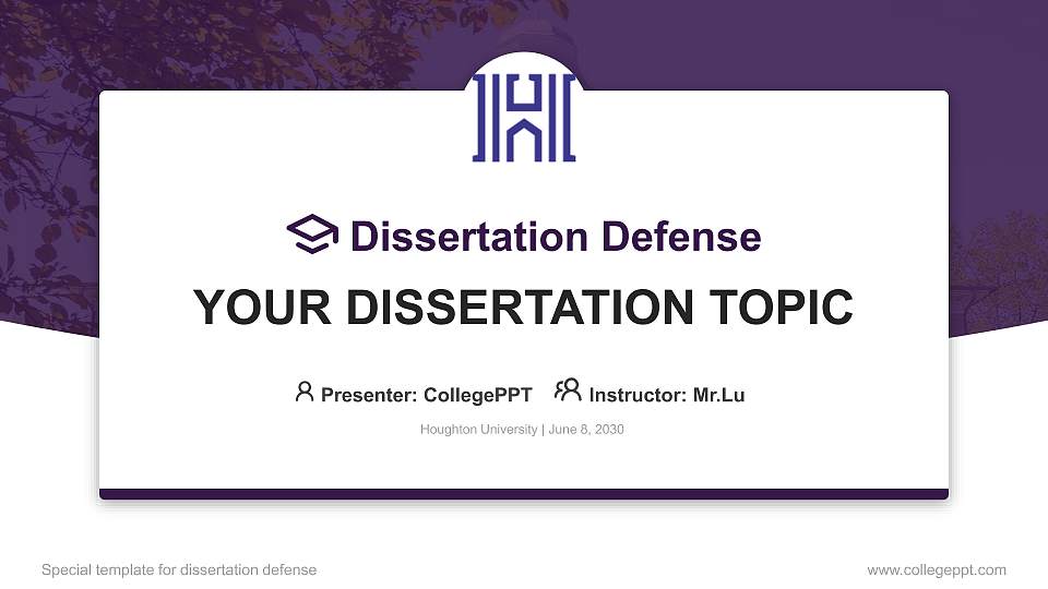 Houghton University Graduation Thesis Defense PPT Template16:9 ratio PPT effect preview image